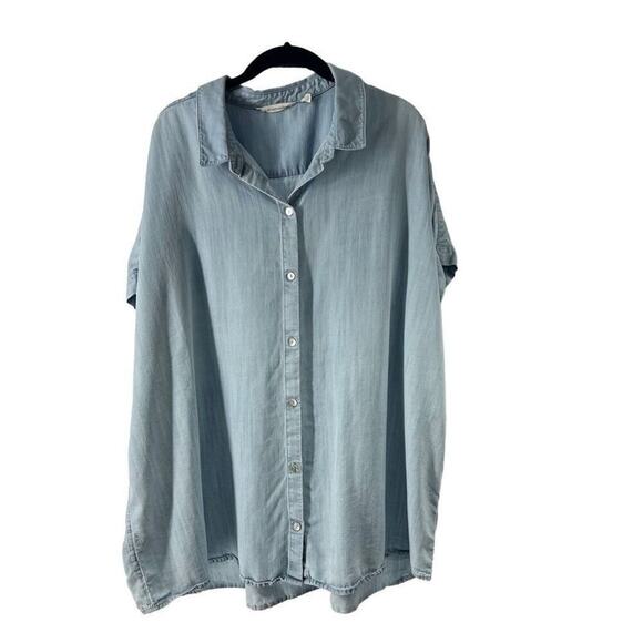 Soft Surroundings Tops - Soft Surroundings Chambray Blue 100% Lyocell Button Up Short Sleeve Top Sz 3X
